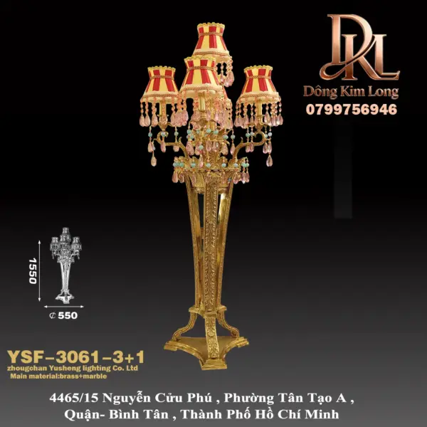YSF-3061-3+1 Đèn sàn kiểu Pháp toàn bộ bằng đồng sang trọng cho phòng khách biệt thự đèn trang trí phòng ngủ nghệ thuật cổ điển đèn ngủ đôi YSF-3061-3+1