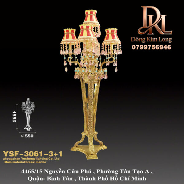 YSF-3061-3+1 Đèn sàn kiểu Pháp toàn bộ bằng đồng sang trọng cho phòng khách biệt thự đèn trang trí phòng ngủ nghệ thuật cổ điển đèn ngủ đôi YSF-3061-3+1