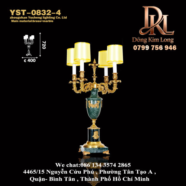 YST-0832-4 Đèn bàn sang trọng Châu Âu bằng đá Malachite tự nhiên, thủ công tinh xảo, sáp đồng mạ vàng, 7 đầu đèn bàn YST-0832-4