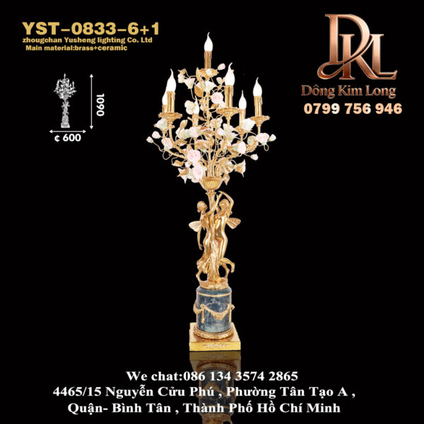 YST-0833-6+1 Đèn bàn phòng khách phong cách Pháp bằng đồng kiểu phương Tây, đèn ngủ phòng ngủ biệt thự sang trọng, đèn bàn làm việc bằng đồng kiểu châu Âu YST-0833-6+1