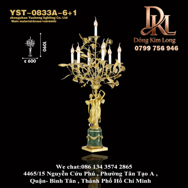 YST-0833A-6+1 Đèn bàn trang trí phòng khách biệt thự kiểu Pháp phong cách châu Âu sang trọng, đèn bàn cung điện cổ điển ,đèn gác xép không khí sảnh toàn bộ bằng đồng YST-0833A-6+1