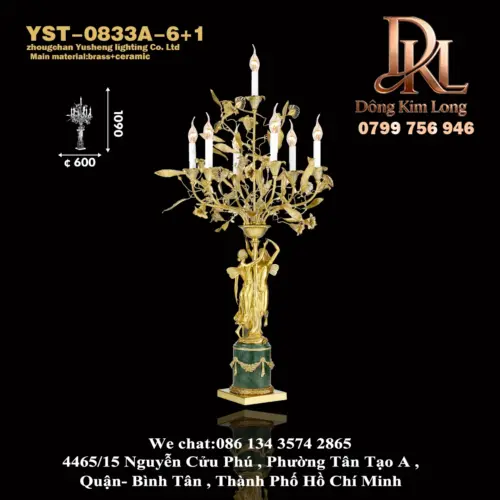 Đèn bàn trang trí phòng khách biệt thự kiểu Pháp phong cách châu Âu sang trọng, đèn bàn cung điện cổ điển ,đèn gác xép không khí sảnh toàn bộ bằng đồng YST-0833A-6+1