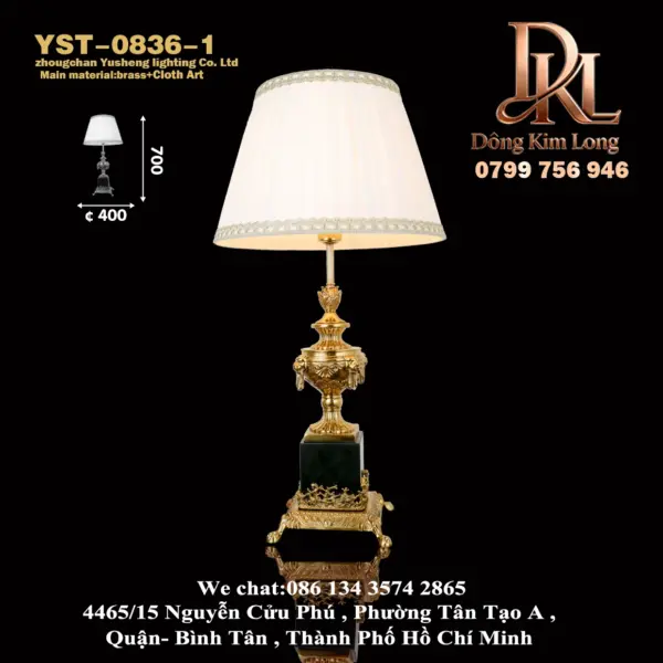 Đèn bàn kiểu Pháp sang trọng, không gian châu Âu, đèn ngủ phòng khách, đèn học, đèn biệt thự, đèn chiếu sáng toàn bộ bằng đồng YST-0836-1