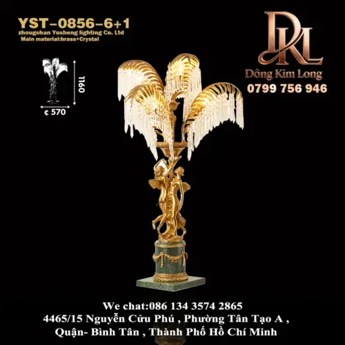 Đèn bàn bằng đồng Pháp cao cấp của Jessie, đèn ngủ phòng ngủ, đèn pha lê sang trọng cổ điển, đèn bàn thiên thần Châu Âu YST-0856-6+1