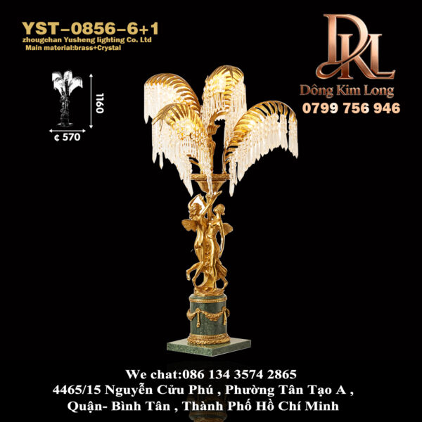 YST-0856-6+1 Đèn bàn bằng đồng Pháp cao cấp của Jessie, đèn ngủ phòng ngủ, đèn pha lê sang trọng cổ điển, đèn bàn thiên thần Châu Âu YST-0856-6+1
