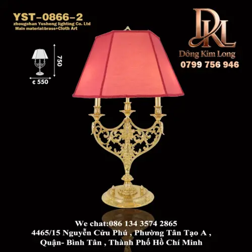 YST-0866-2 Đèn bàn đồng thau kiểu Pháp phòng ngủ, phòng làm việc, phòng khách, đèn bàn sang trọng phong cách cổ điển cao cấp, chiếu sáng không gian YST-0866-2