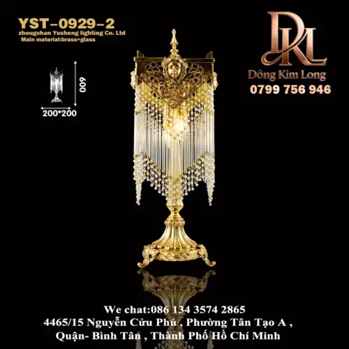 YST-0929-2 Đèn bàn pha lê bằng đồng thau Pháp ,phòng khách phòng ngủ sang trọng trang trí đầu giường ,đồ trang trí để bàn YST-0929-2