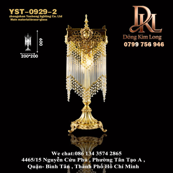 YST-0929-2 Đèn bàn pha lê bằng đồng thau Pháp ,phòng khách phòng ngủ sang trọng trang trí đầu giường ,đồ trang trí để bàn YST-0929-2