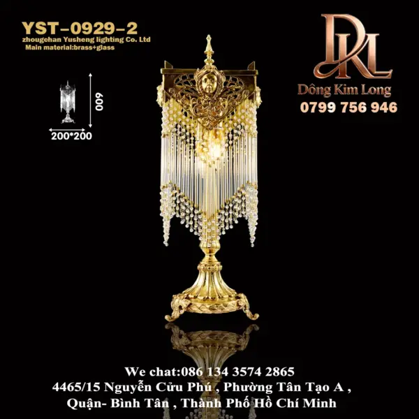 YST-0929-2 Đèn bàn pha lê bằng đồng thau Pháp ,phòng khách phòng ngủ sang trọng trang trí đầu giường ,đồ trang trí để bàn YST-0929-2