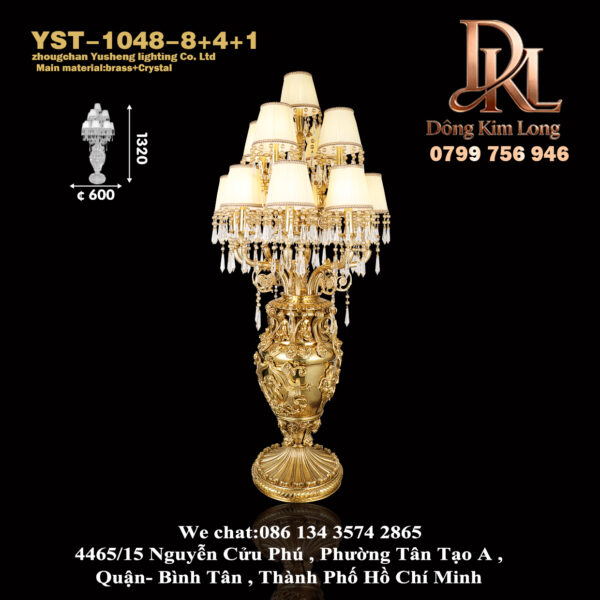 YST-1048-8+4+1 Đèn bàn pha lê sang trọng bằng đồng kiểu đồng quê ,Đèn cung điện pháp Ý ,Đèn bàn phòng khách biệt thự Châu Âu và Mỹ YST-1048-8+4+1