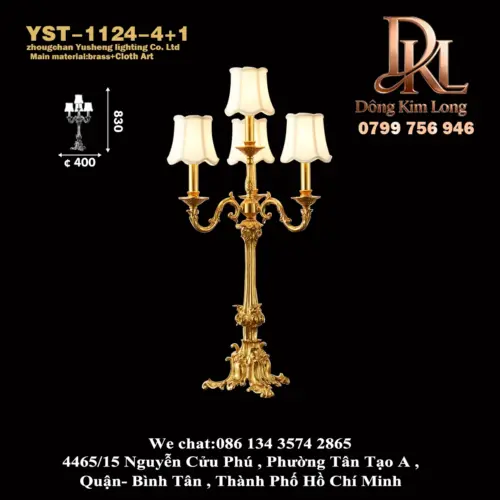 YST-1124-3+1 Đèn bàn đồng thau kiểu Pháp, phòng ngủ, phòng làm việc, phòng khách, đèn bàn sang trọng, phong cách cổ điển, cao cấp, chiếu sáng không gian YST-1124-4+1
