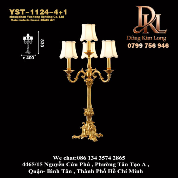 YST-1124-4+1 Đèn bàn đồng thau kiểu Pháp, phòng ngủ, phòng làm việc, phòng khách, đèn bàn sang trọng, phong cách cổ điển, cao cấp, chiếu sáng không gian YST-1124-4+1