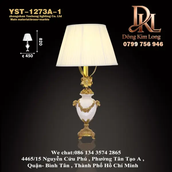 YST-1273A-1 Đèn bàn bán chạy nhất hiện nay là đèn bàn đầu giường bằng đá cẩm thạch chạm khắc hoàn toàn bằng đồng kiểu Mỹ cổ điển YST-1273A-1