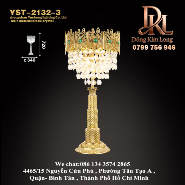 YST-2132-3 Đèn bàn đồng pha lê sang trọng kiểu Châu Âu ,phòng khách phòng học phòng ngủ đầu giường ấm áp đơn giãn YST-2132-3