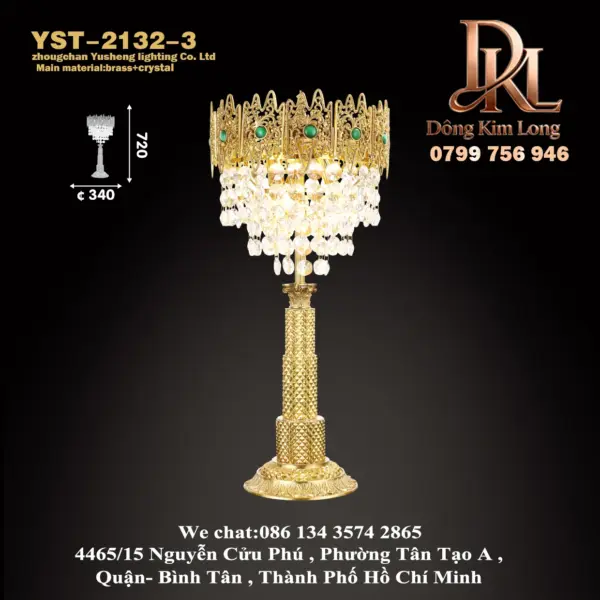 Đèn bàn đồng pha lê sang trọng kiểu Châu Âu ,phòng khách phòng học phòng ngủ đầu giường ấm áp đơn giãn YST-2132-3