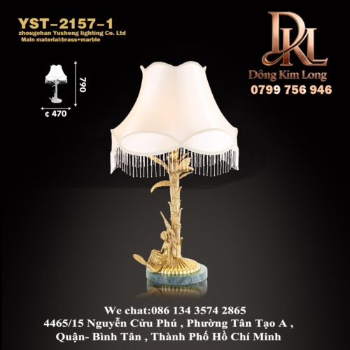 YST-2157-1 Đèn bàn toàn bộ bằng đồng kiểu Pháp sang trọng, đèn phòng khách bằng vải, đèn ngủ bằng đồng nguyên chất, đèn bàn trang trí biệt thự cao cấp YST-2157-1