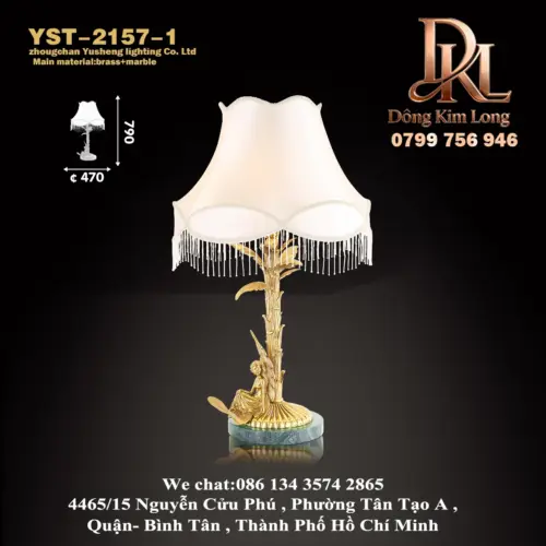 YST-2157-1 Đèn bàn toàn bộ bằng đồng kiểu Pháp sang trọng, đèn phòng khách bằng vải, đèn ngủ bằng đồng nguyên chất, đèn bàn trang trí biệt thự cao cấp YST-2157-1