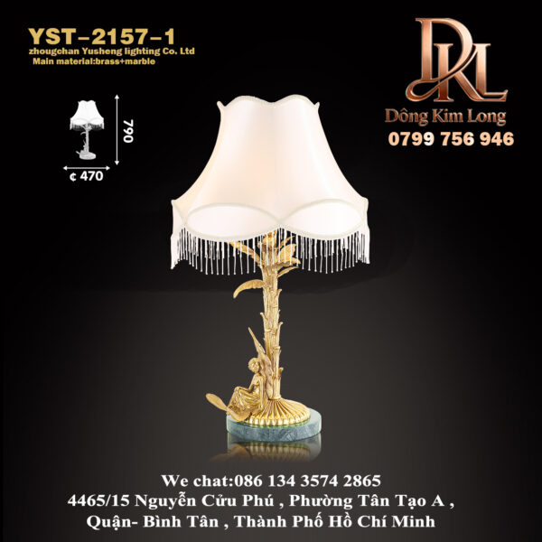 YST-2157-1 Đèn bàn toàn bộ bằng đồng kiểu Pháp sang trọng, đèn phòng khách bằng vải, đèn ngủ bằng đồng nguyên chất, đèn bàn trang trí biệt thự cao cấp YST-2157-1