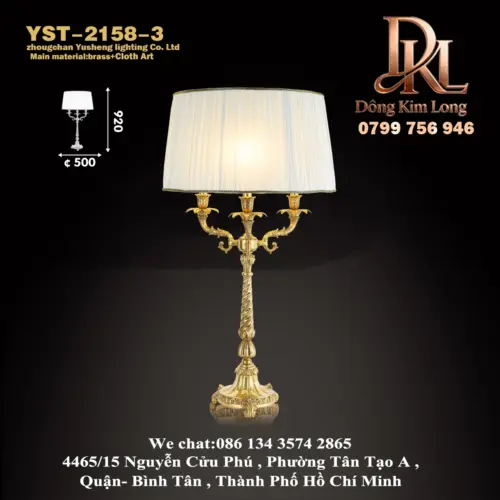 YST-2158-3 Đèn bàn đồng nguyên chất kiểu Pháp trang trí biệt thự phòng khách phòng ngủ ,đèn bàn học ,đèn bàn quầy bar ,đèn đứng đơn giản ,đèn đồng nguyên chất YST-2158-3