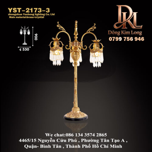 YST-2173-3 Đèn bàn đồng phong cách Pháp tuyệt đẹp với đồng thau trang trí pha lê YST-2173-3