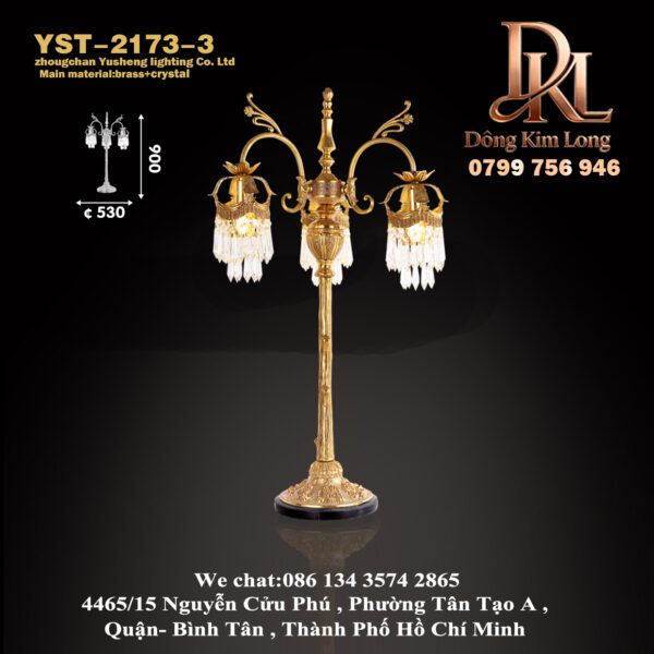 YST-2173-3 Đèn bàn đồng phong cách Pháp tuyệt đẹp với đồng thau trang trí pha lê YST-2173-3