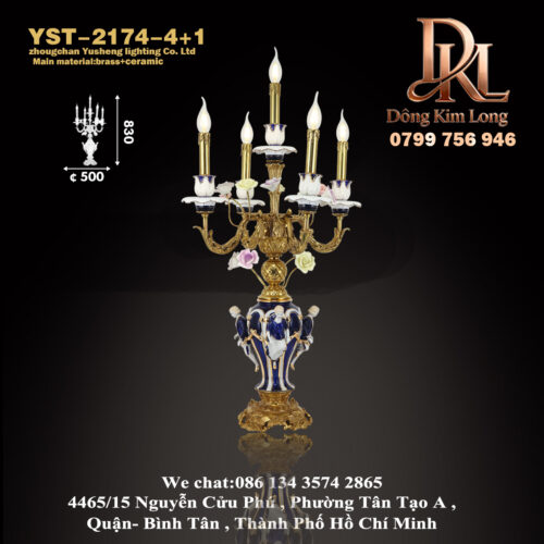 YST-2174-4+1 Đèn bàn phòng khách biệt thự bằng sứ màu hoa và chim cổ điển sang trọng chạm khắc thủ công bằng gốm đồng YST-2174-4+1