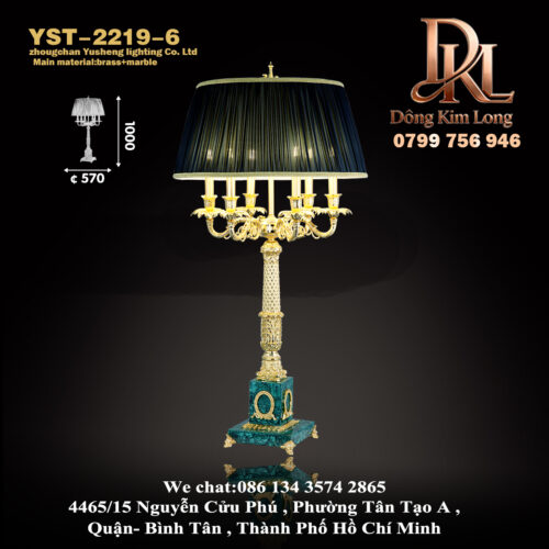 YST-2219-6 Đèn bàn cổ điển bằng đồng nguyên khối kiểu Pháp, đèn phòng ngủ đơn giản sang trọng kiểu Châu Âu, đèn phòng khách sang trọng, đèn học ấm áp YST-2219-6