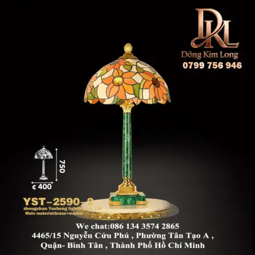Đèn bàn trang trí bằng đồng thau kết hợp với kính Tiffany cổ điển Châu Âu YST-2590-2