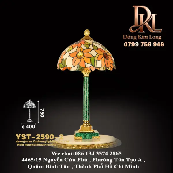 Đèn bàn trang trí bằng đồng thau kết hợp với kính Tiffany cổ điển Châu Âu YST-2590-2
