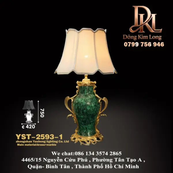 YST-2593-1 Đèn bàn phòng khách tân cổ điển châu Âu bằng đá cẩm thạch, biệt thự sang trọng kiểu Pháp cao cấp, đèn bàn cạnh giường ngủ bằng đồng YST-2593-1