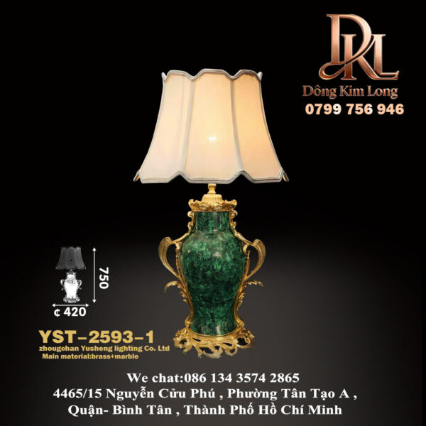 YST-2593-1 Đèn bàn phòng khách tân cổ điển châu Âu bằng đá cẩm thạch, biệt thự sang trọng kiểu Pháp cao cấp, đèn bàn cạnh giường ngủ bằng đồng YST-2593-1