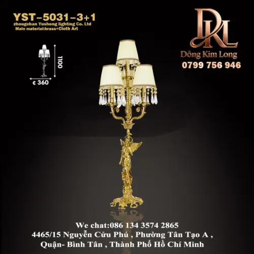 YST-5031-3+1 Đèn chân nến bằng đồng kiểu Pháp phong cách châu Âu cổ điển, trang trí bàn học, phòng khách biệt thự cao cấp, đèn đứng cổ điển YST-5031-3+1