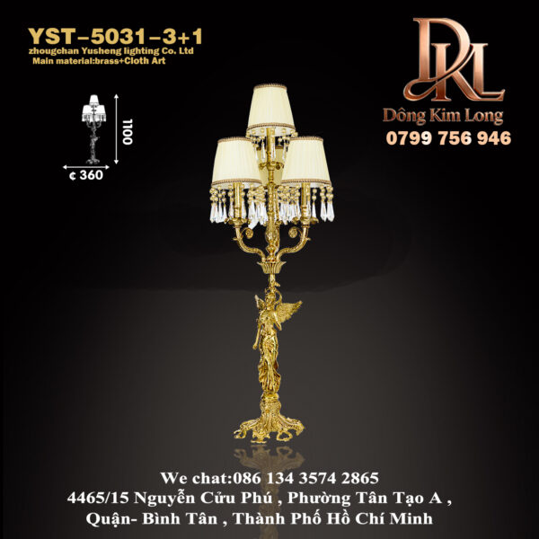 YST-5031-3+1 Đèn chân nến bằng đồng kiểu Pháp phong cách châu Âu cổ điển, trang trí bàn học, phòng khách biệt thự cao cấp, đèn đứng cổ điển YST-5031-3+1