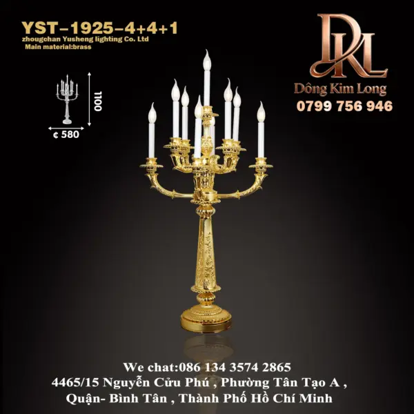 Đèn bàn phòng khách kiểu Pháp đơn giản sang trọng bằng đồng, đèn treo trang trí bàn tiếp tân biệt thự sang trọng, phòng thờ , đèn ngủ phòng ngủ YST-925-4+4+1