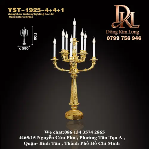 Đèn bàn phòng khách kiểu Pháp đơn giản sang trọng bằng đồng, đèn treo trang trí bàn tiếp tân biệt thự sang trọng, phòng thờ, đèn ngủ phòng ngủ YST-925-4+4+1