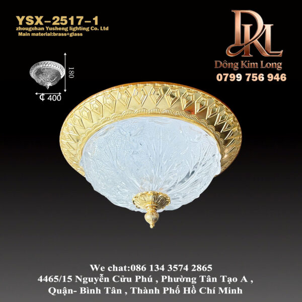 YSX-2517-1 Đèn ốp trần bằng đồng kiểu Pháp, tiết kiệm năng lượng cho phòng ngủ, đèn phong cách châu Âu cho biệt thự, ban công, hành lang, phòng khách và phòng làm việc YSX-2517-1