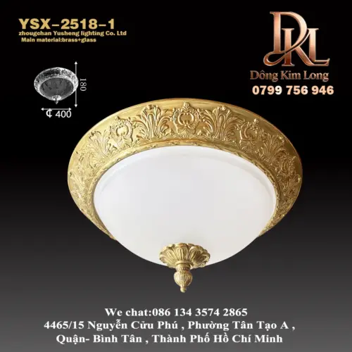 Đèn ốp trần bằng đồng phong cách Pháp sang trọng nhẹ, đèn phòng khách kiểu châu Âu, đèn phòng ngủ, đèn phòng ăn, đèn hành lang, ban công, đèn cổ điển theo yêu cầu YSX-2518-1
