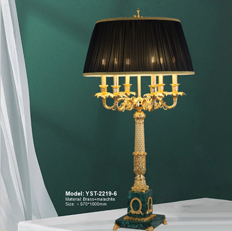 台灯 Pháp toàn đồng đèn biệt thự sang trọng quầy lễ tân đèn bàn lớn phong cách Châu Âu phòng khách vàng 24K mới dọc đènYST-2219-6